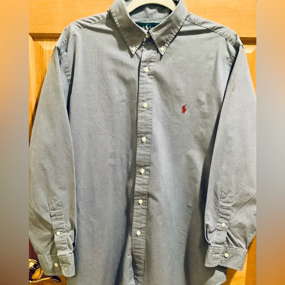 Polo Ralph Lauren Classic Fit Blue and White Check Button Down Shirt Size 17